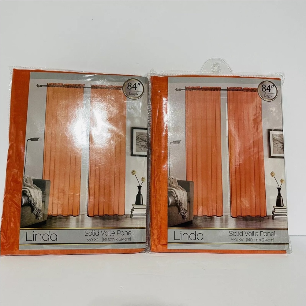 Linda SET OF 2 SHEER Solid VOILE Panel CURTAINS 84" LONG ORANGE 55”X84” Lot Of 2